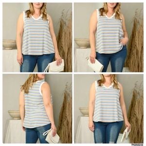 Les Femme 1XL plus size blue/yellow striped tank NWOT